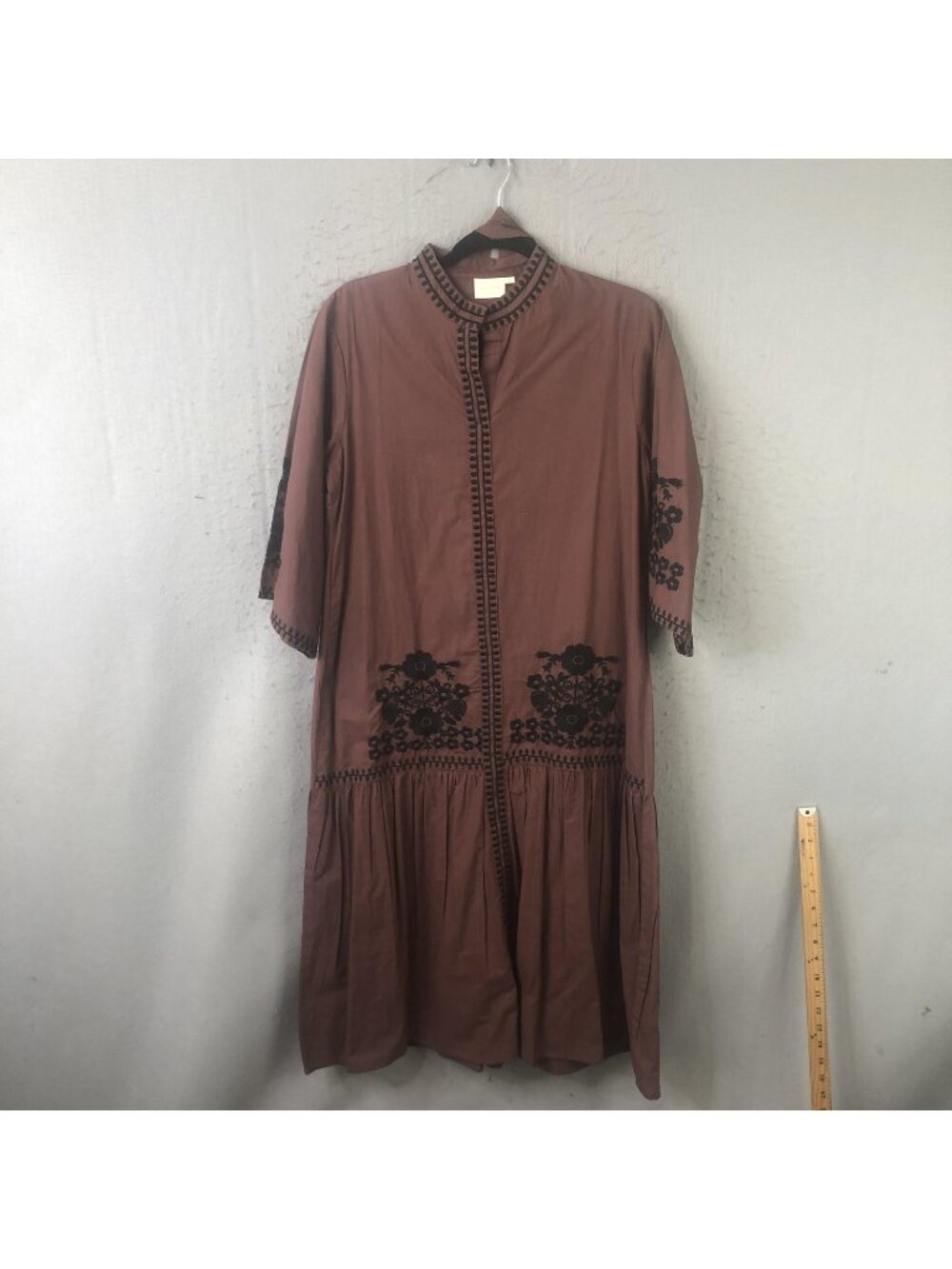 Julia Amory Dress Womens L Brown Embroidered Floral Kaftan Festival Farmhouse